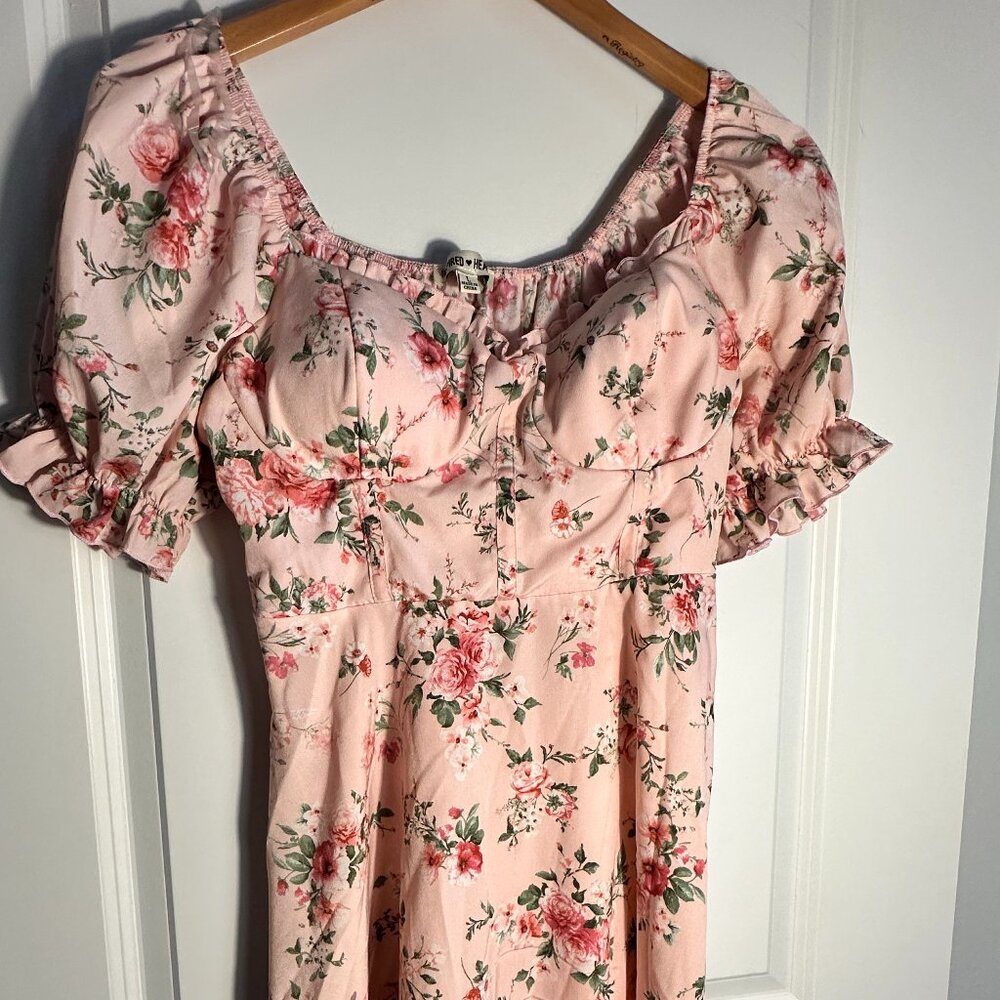 Pink Floral Floaty Summer Dress Size L by Inspired Hearts